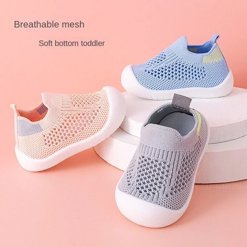 Spring Summer Toddler Shoes Breathable Knitted Kids Sneakers Boys Slip-on Tennis Shoes Girls Soft Non-slip School Casual Shoes