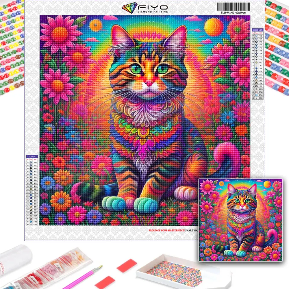 5D DIY Diamond Painting Colorful Cat Mosaic Animal Diamond Embroidery Flower Cross Stitch Kit Decoration for Living Room