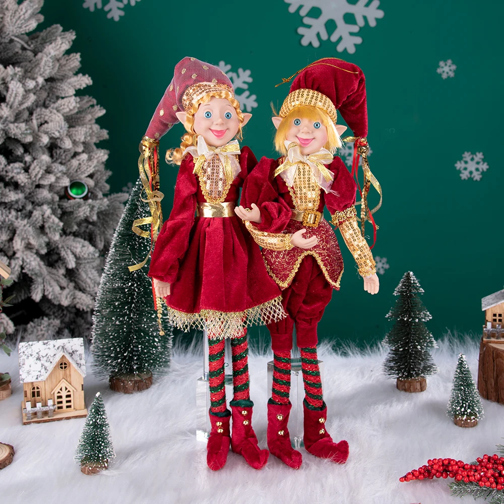 

Pink Elf Couple Elf Plush Dolls Elves Christmas Tree Pendant Drop Ornaments Hanging Decoration Navidad New Year Gifts for Kids