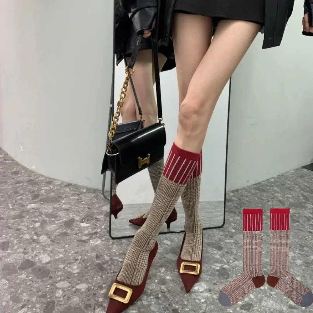 

Vintage Colorful Striped Women's Stockings Christmas Colored Knee Socks Fashionable College Soft Comfortable Casual Stockings