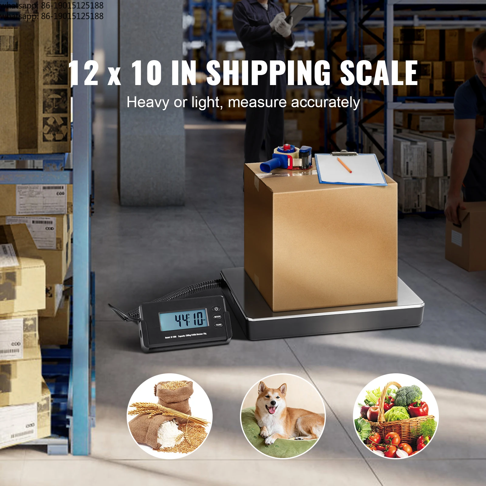 SucceBuy 440lbs Digital Shipping Scale with Timer Tare Function HD LCD Screen Portable Package Postal Scale for Home Post Office