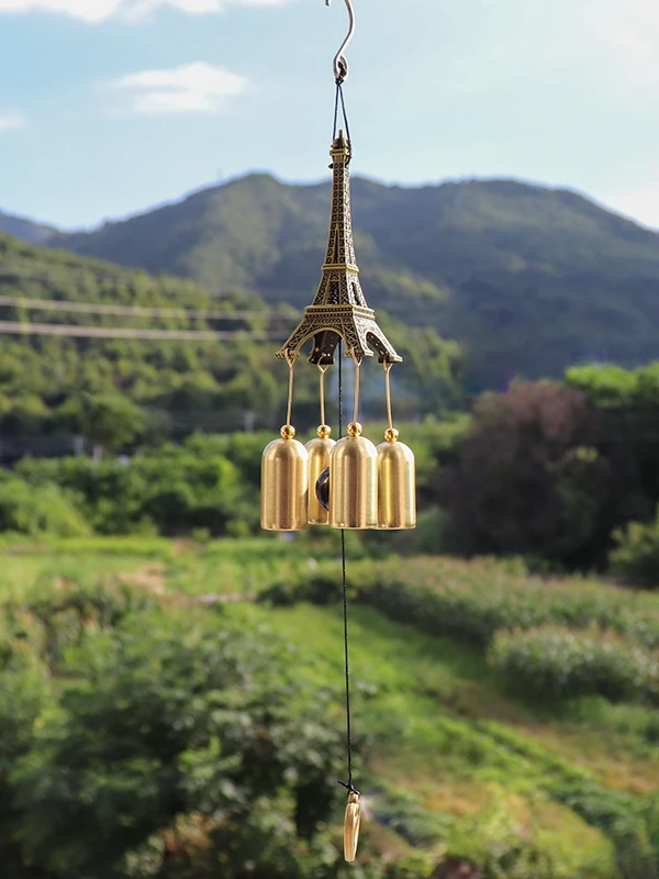 Creative Eiffel Tower Wind Chimes Metal Bronze Imitation Multi-layer Hanging Decorations Summer Cooling Light Breeze Live Wind