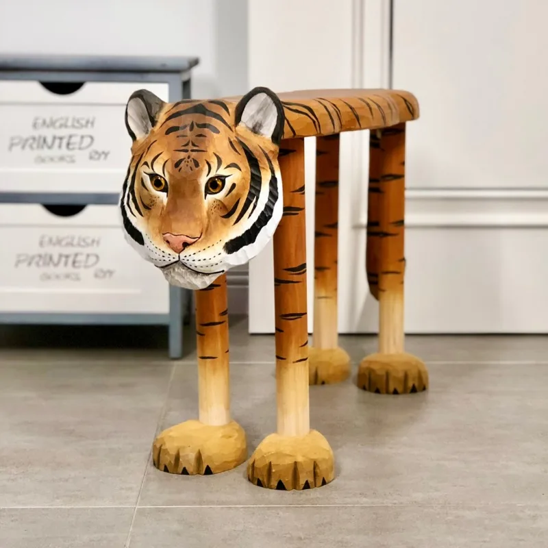 Custom shoe changing stool, household door, solid wood, hand carved, creative, Lo Fu Tau style, porch, shoe wearing stool, low s