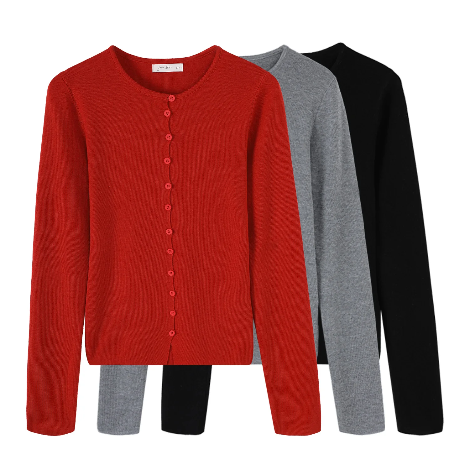 Red Knitted Cardigan Sweater Women's Autumn Winter Fashionable Christmas New Year's Clothing Vintage Style Regular Sleeve Long