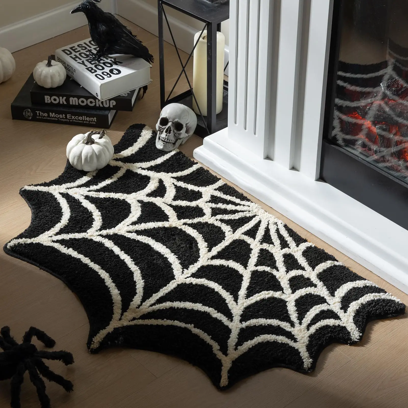 

Halloween Spider Web Tufted Rug Soft Fluffy Carpet - Non-Slip Floor Mat for Bedroom Living Room, Spooky Festival Home Decor