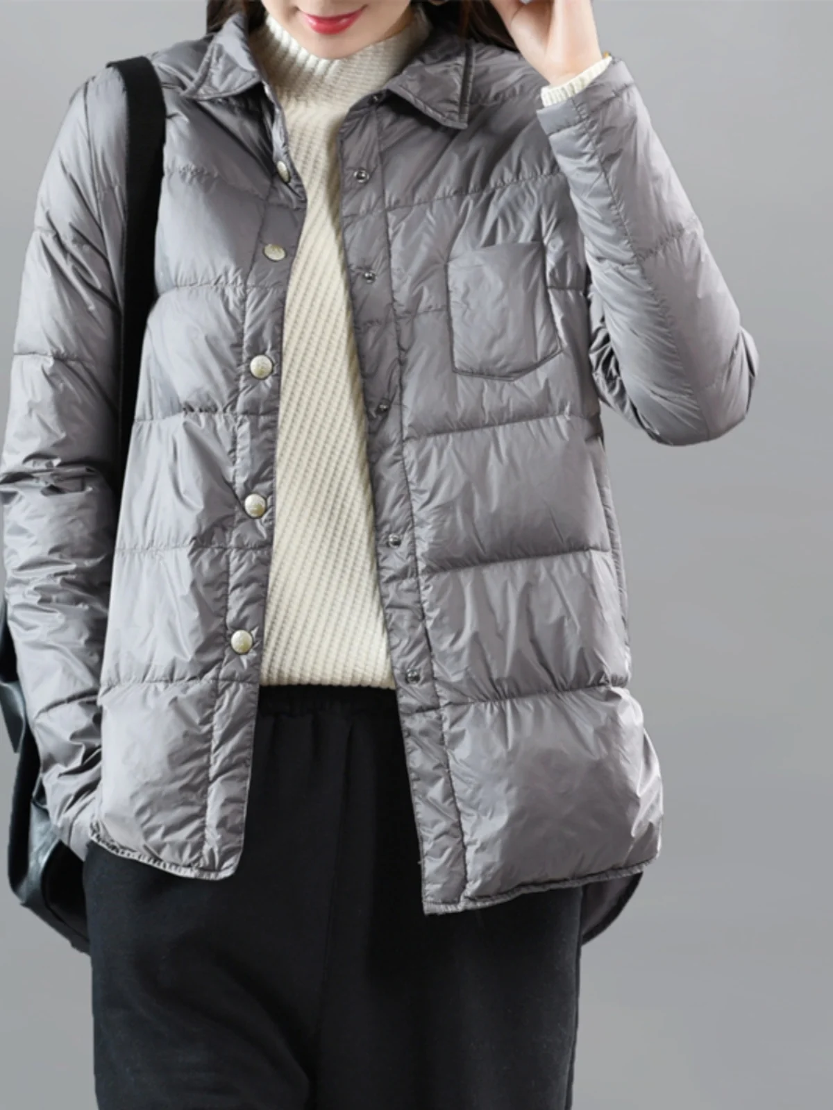 

Осень-зима, легкий хлопковый однотонный женский свободный повседневный универсальный утягивающий воротник, теплая верхняя одежда, модная