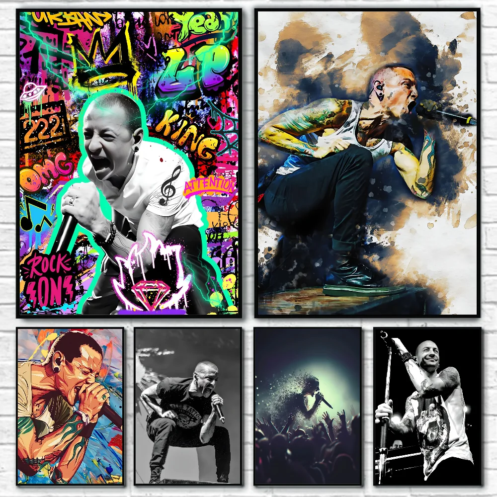 American Rock Legends Chester Bennington Poster Self-adhesive Art Waterproof Paper Sticker Coffee House Bar Room Wall Decor