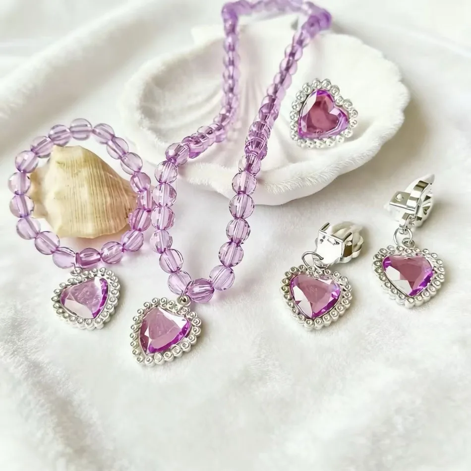 Children Girls Elsa Sofia Belle Princess Dress Accessories Refinement Beading Necklace Bracelet Ring Earring Jewelry 5pcs Sets