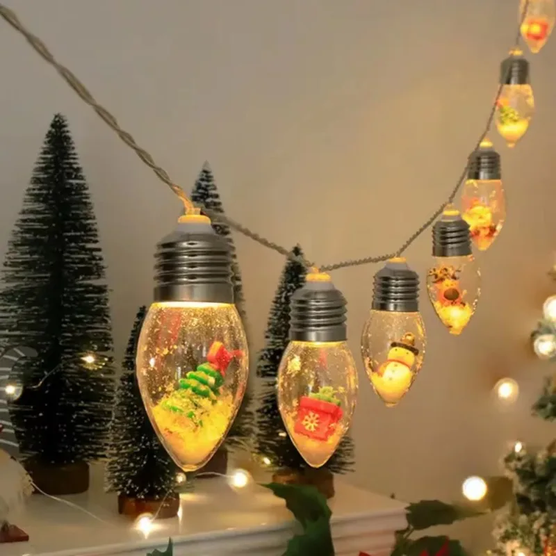 1pc 10/20LED Globe Bulbs String Lights with Snowy & Lovely Ornaments, Perfect for Home Patio Fireplace Christmas Xmas Tree Decor
