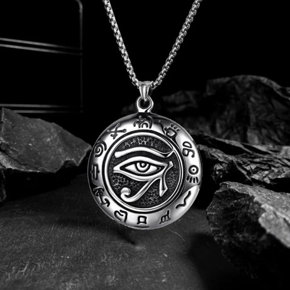 Bohemian Punk Egyptian La Horus Eye Pendant Necklace Viking European and American Retro Trendy Women\'s Men\'s Jewelry Accessories