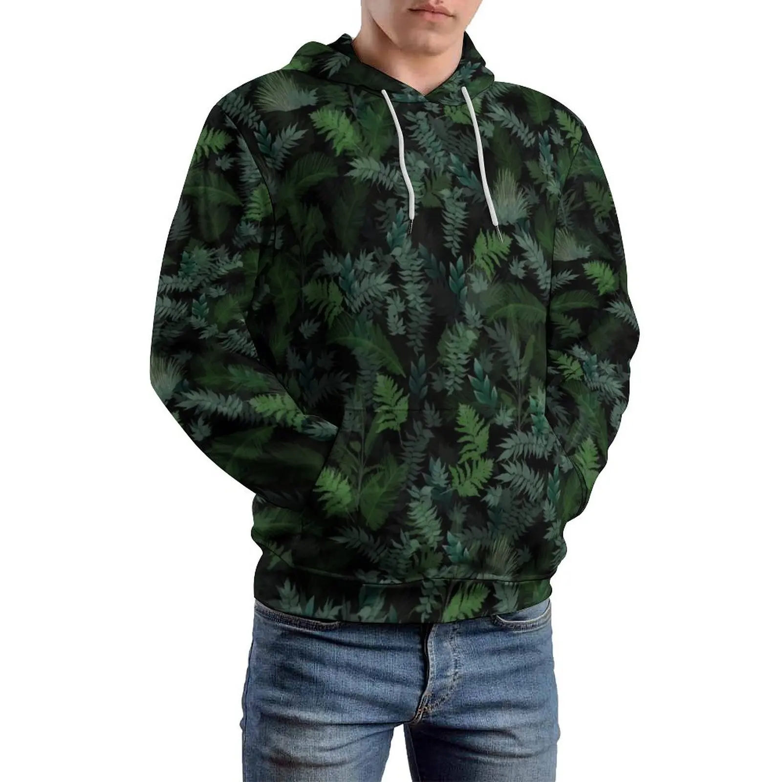 Tropical Leaf Loose Hoodies Modern Foliage Korean Fashion Hoodie Male Long Sleeve Modern Custom Sweatshirts Plus Size