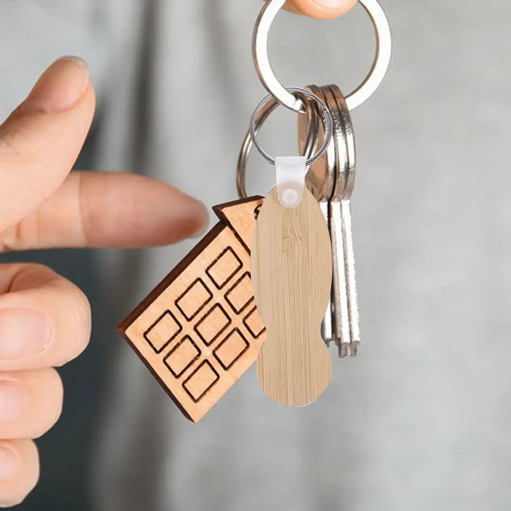 15Pcs Bamboo Shopping Trolley Tokens Keyring Token Key Ring Pendant Cart Removers Grocery Cart Token Hanging Keychain