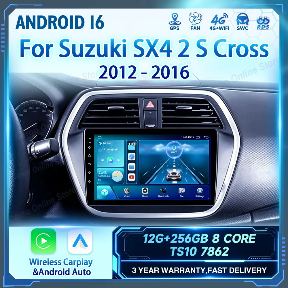 Android para Suzuki SX4 2 S Cross 2012-2016 sistemas inteligentes de coche reproductor de vídeo Multimedia GPS DSP Radio estéreo de coche Carplay WIFI 1
