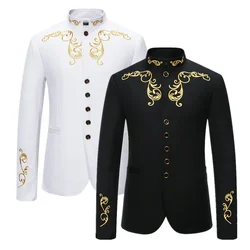 Men's Fashion Wedding Embroidery Suit Loose Jacket Black/White influx of men's stage party light luxury lapel blazer Eur size M-