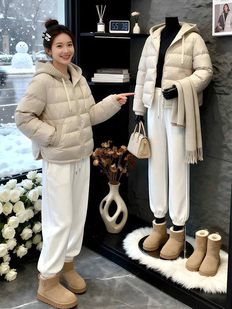 

Уникальная вязаная хлопковая куртка с капюшоном и вставками для женщин, осенне-зимнее хлопковое пальто на молнии, повседневное, в корейском стиле