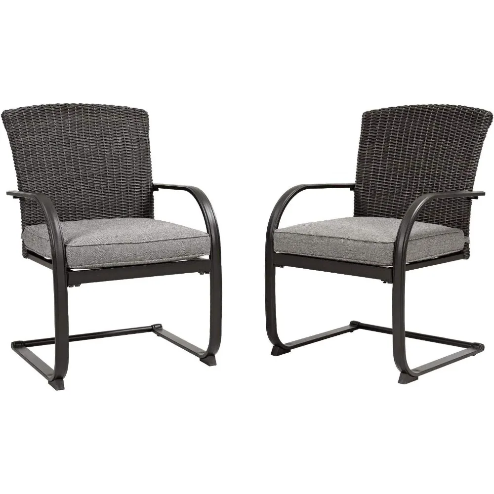 

2 Piece Outdoor Wicker Dining Chairs, Spring Patio Furniture Dining Chairs Set of 2 with Cushions for Garden Pool Backyard Lawn