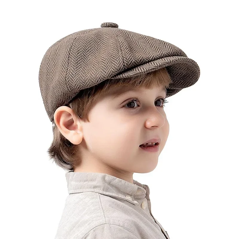 Kids Vintage Beret Cap,  Cute and Stylish Children's Newsboy Ca Retro and Tweed Newsboy Hat for Children