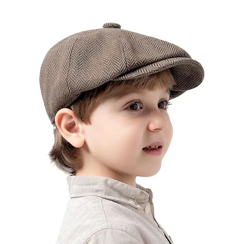 Kids Vintage Beret Cap,  Cute and Stylish Children's Newsboy Ca Retro and Tweed Newsboy Hat for Children - Image 2
