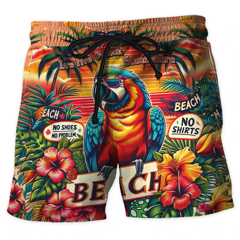 Parrot Lovers Short Pants For Men Clothes Hawaii Birds Beach Shorts Aloha Surfing Trunks Parrots Trousers Male Bermudas Trousers