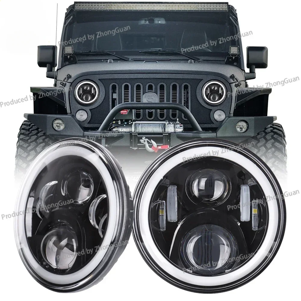 Car Lights Led Headlights Are Suitable for 7-inch Wrangler Jeep Motorcycle Harley Modified Far and Near Light Headlights