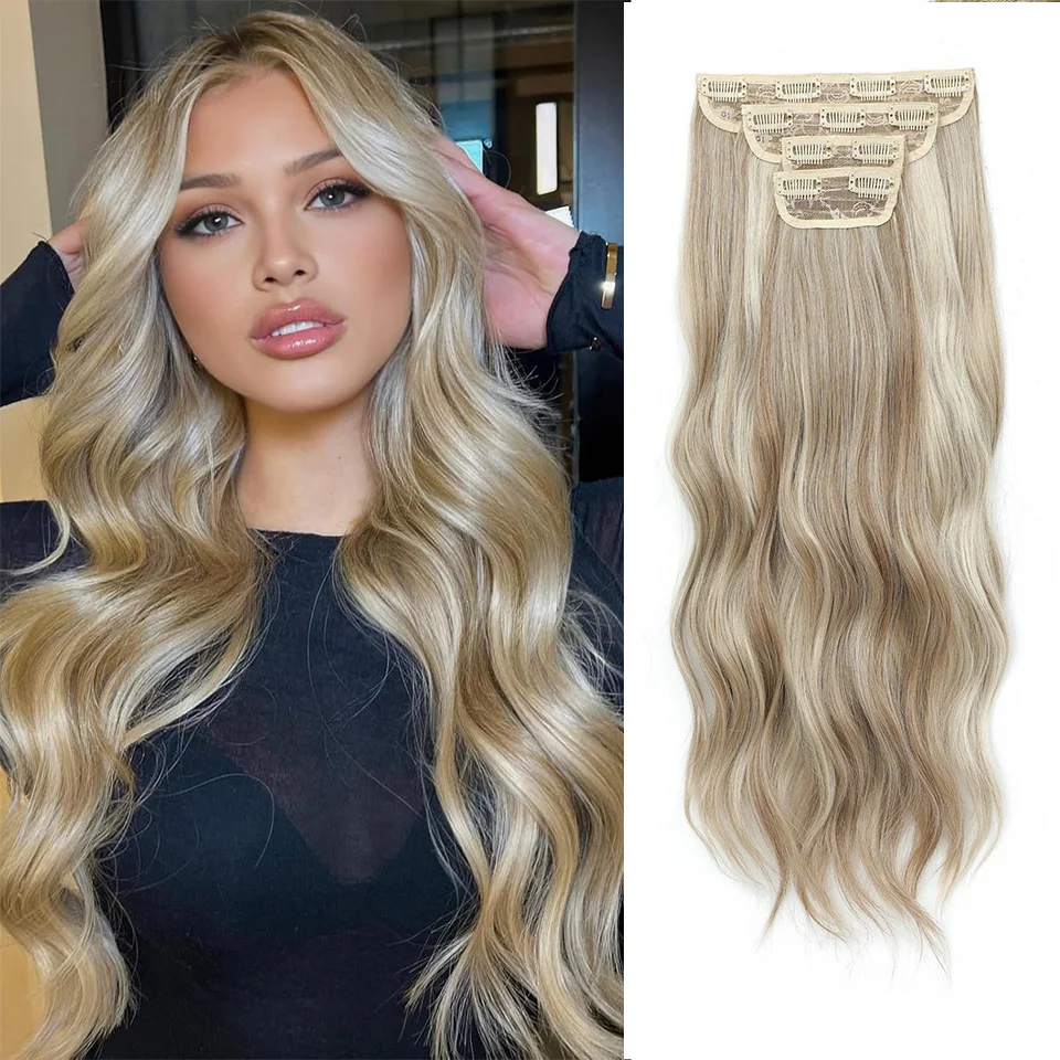 

55 см клипсы для наращивания синтетических волос, высокотемпературное волокно, объемная волна, 4 шт./лот, 11 клипс, наращивание волос для ежедневного использования