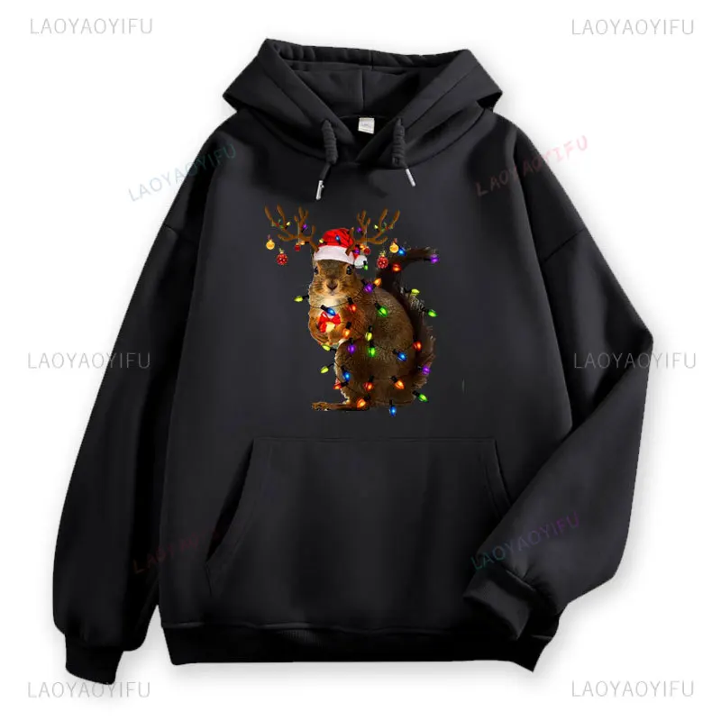 Kawaii Christmas Squirrel Lights Sweatshirt Unique Most Popular Gift Cute Christmas Women Fashion Hoodies Anima Graphic Shirts