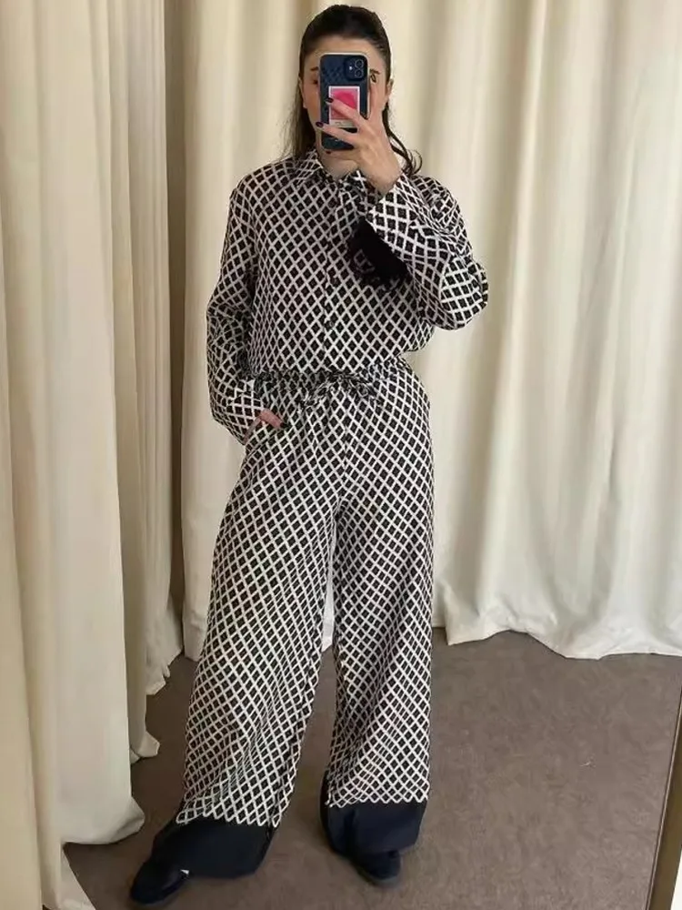 2 Piece Women Sets 2024 New Arrival Autumn Matching Sets Stripe Print Two Pieces Sets Top And Pants Suits Outfits Clothing