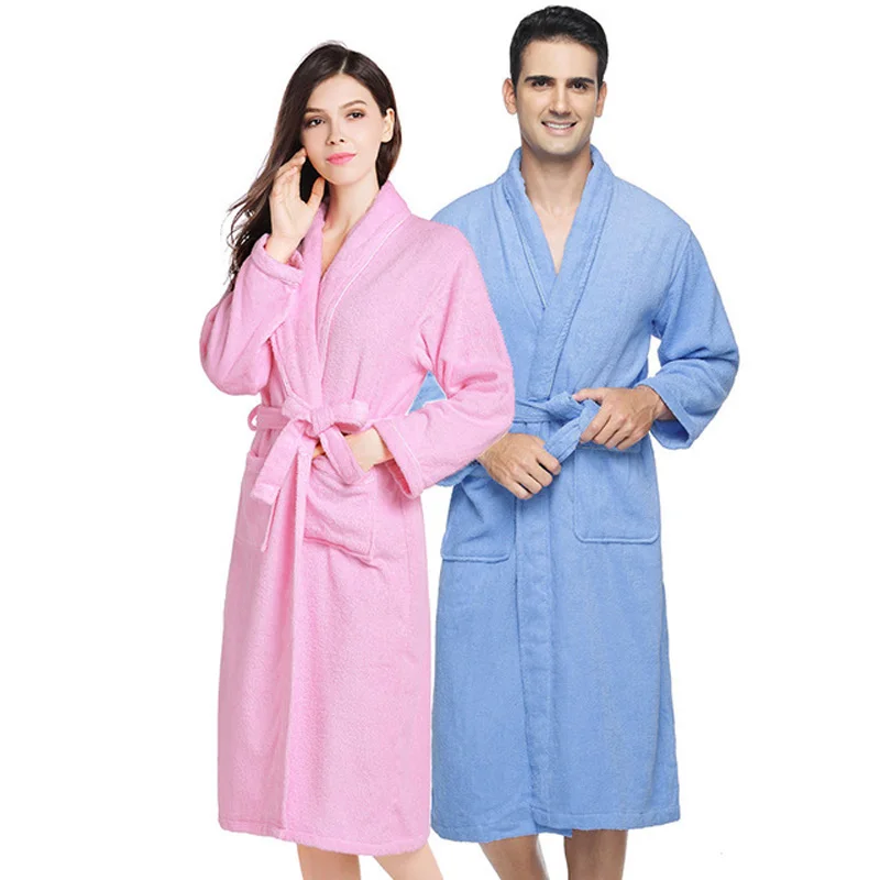 Men 100% Cotton Suck Water Terry Bath Robe Plus Size Women Thick Towel Bathrobe Hotel Nightgown Lovers Dressing Gown Sleepwear