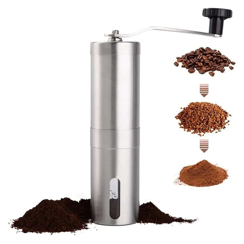 Kitchen Machines Manual Coffee Grinder Stainless Steel Conical Coffee Bean Grinder with Hand Crank and 18 Adjustable Settings