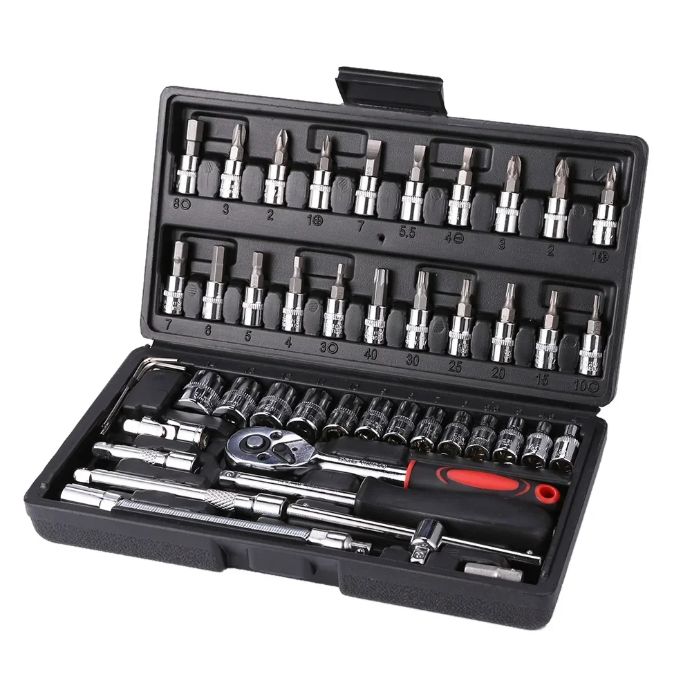 40/46/53pcs 1/4 Inch Drive Socket Set Ratchet Wrench Set Car Tool Kit Bit Wrench Set Metric Mechanic Tool Set Car Accessories