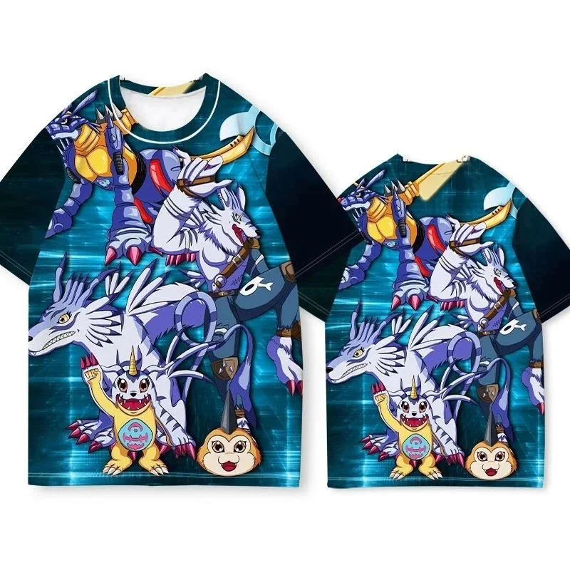 2026 Summer Digimon Adventure Retro Cosplay T-shirt Men's Oversized 3D Printed Short-sleeved Family Unisex Children's Sports