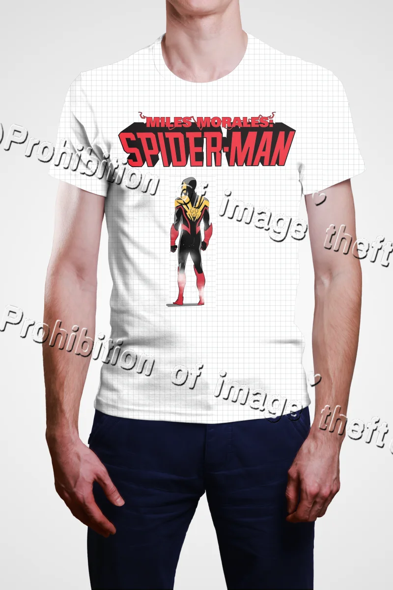 

Spider Man Mechanical Armor Printed Trendy Sci Fi Style White Short Sleeve Cool Style T-shirt Adult Children's Sports LeisureTop