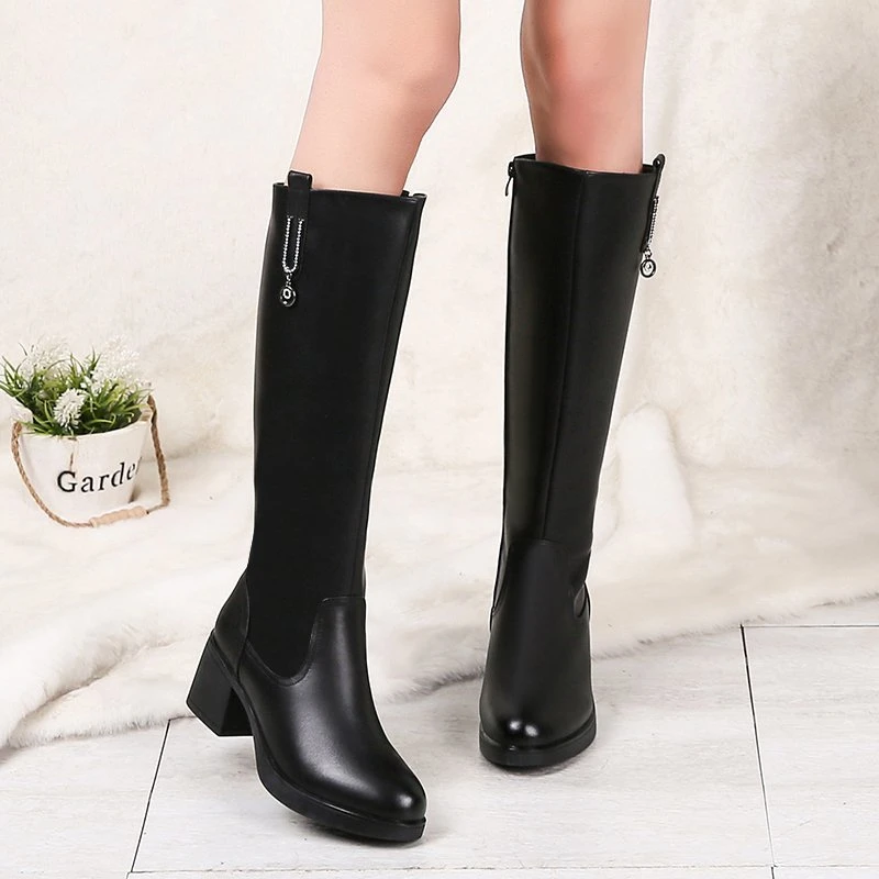 Winter Women Boots 2023 Korean Fashion Women\'s Knee Boots Fashion Waterproof High Heel Boots Comfortable Chunky Heel Long Boots