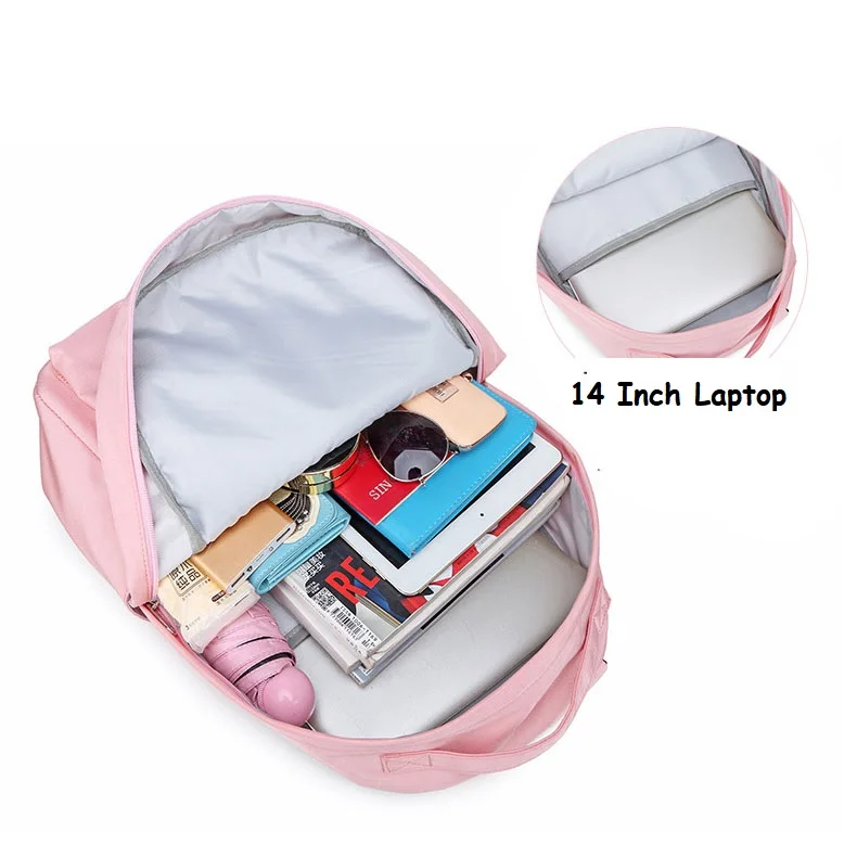 Bolsa escolar bordada personalizada para meninas adolescentes, mochila para crianças, mochila monocromática, cabe laptop de 14 ", simples, cor sólida