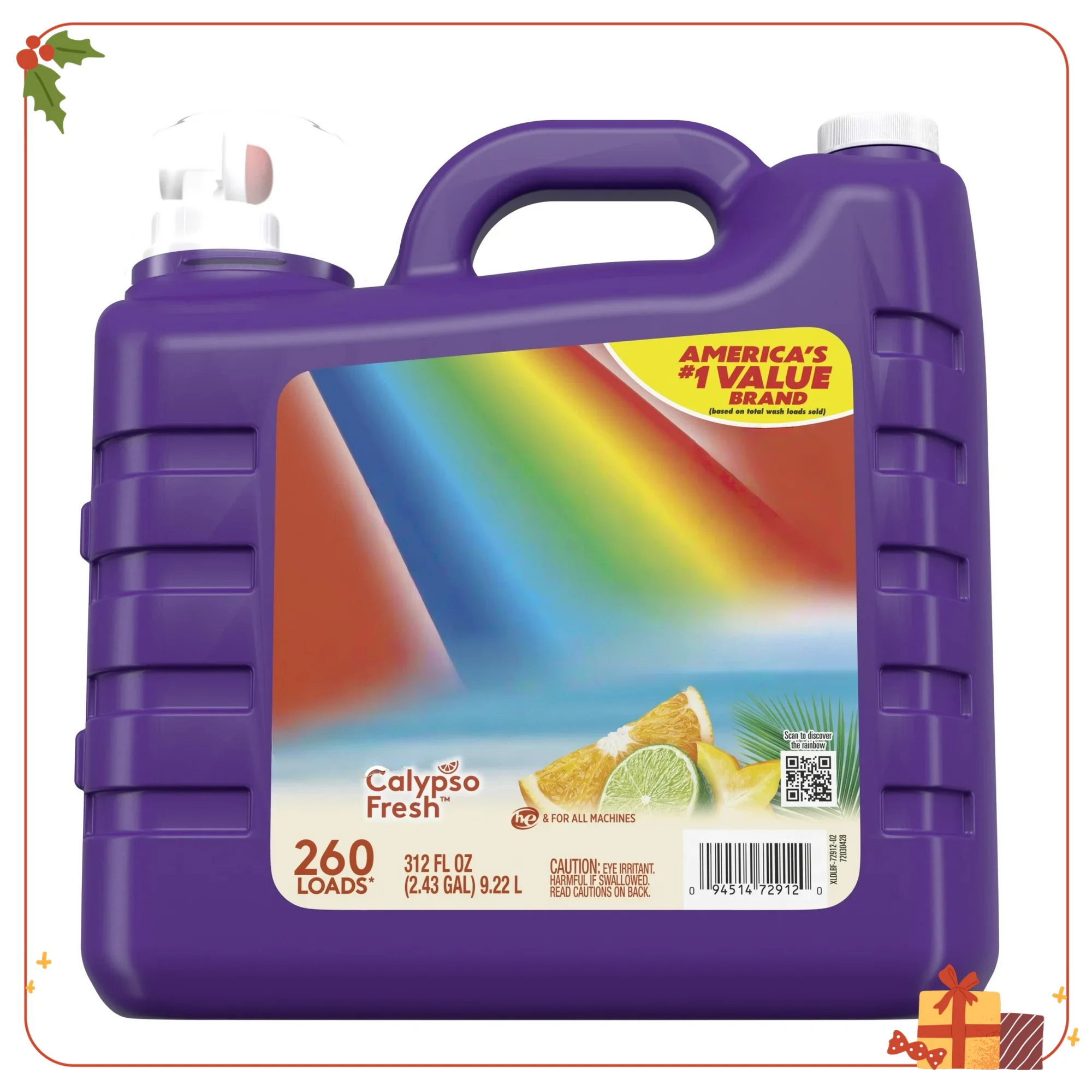 ผงซักฟอกเฟรช 312 ออนซ์ สำหรับซัก 260 ครั้ง กลิ่นทรอปิคอล ใช้ได้กับเครื่องซักผ้าระบบ HE สูตรเข้มข้น