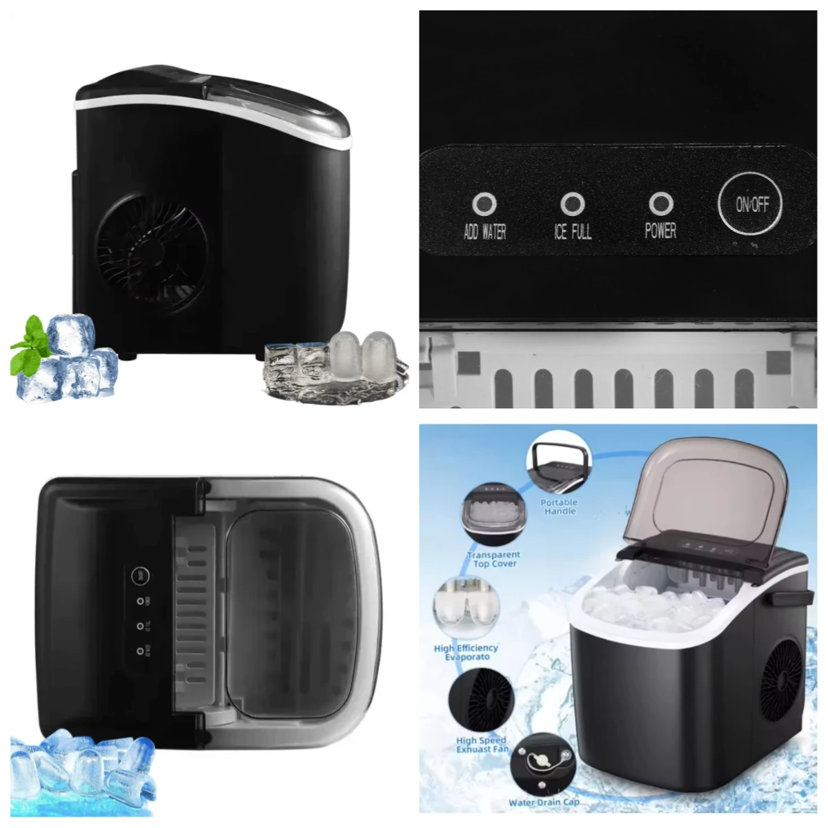 Portable Countertop Ice Maker, 1.2L 12kg/Day Fast 6 Mins 9 Bullet Ice Machine