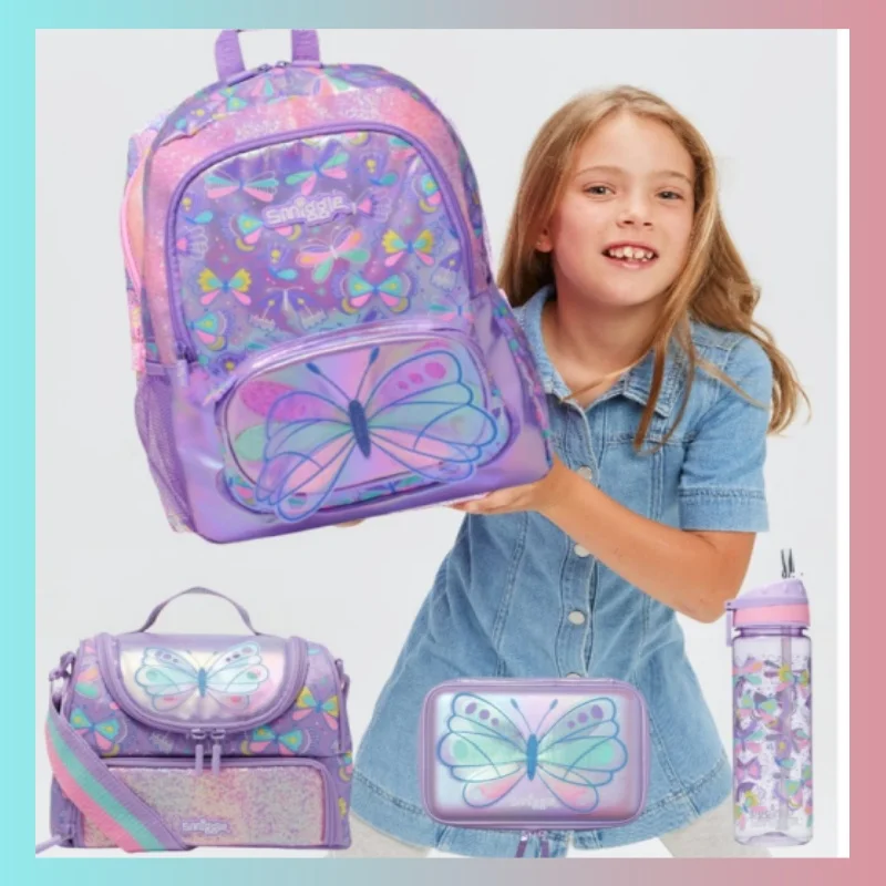 Australia Smiggle Butterfly18th Anniversary Children\'S Students School Bag Lunch Bag Pencil Box Water Cup Anime Backpack Gift