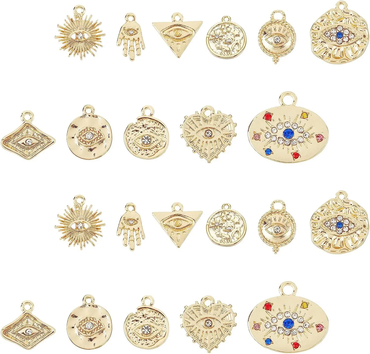 

22Pcs 18K Gold Plated Evil Eye Charms Bulk Alloy Rhinestone Evil Eye Hamsa Hand Connectors Link Charm Jewelry Findings