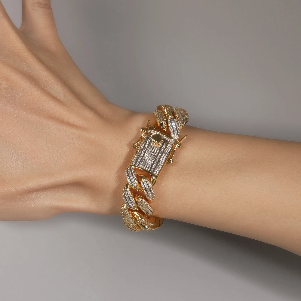 THE BLING KING Luxury 18mm Baguettecz Miami Cuban Bracelet Necklace Iced Out Square Cubic Zirconia Link Chain Hiphop Jewelry