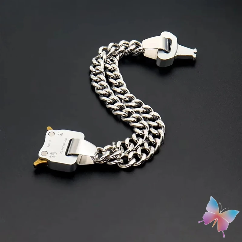 Men Women 1017 ALYX 9SM Bracelet Unisex Black Silver Functional Metal Buckle Double-stranded Bracelet Gift Box Packaging