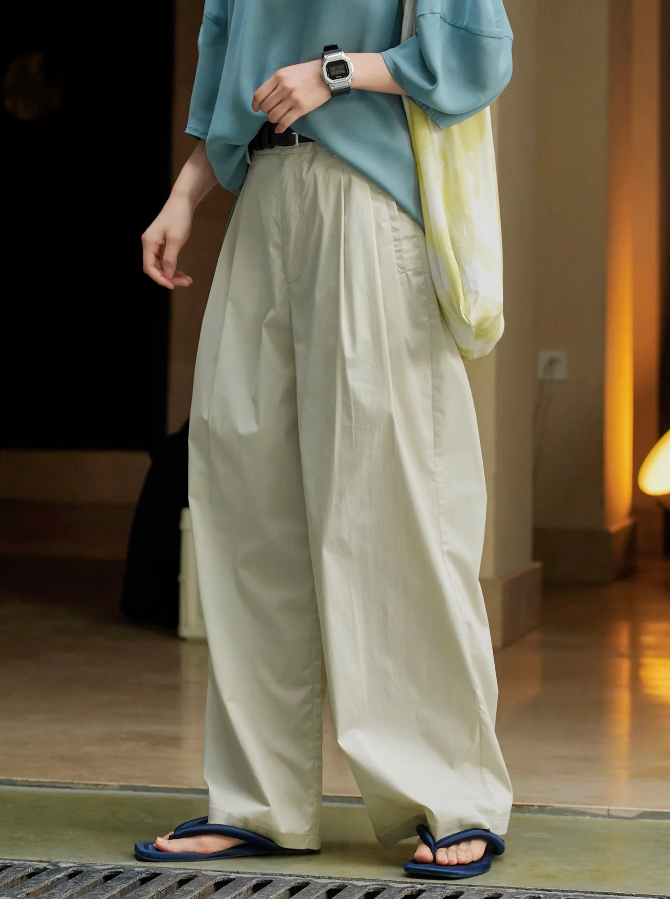 Spring and Autumn Women's Casual Solid Color High Waist Loose Wide Leg Pants