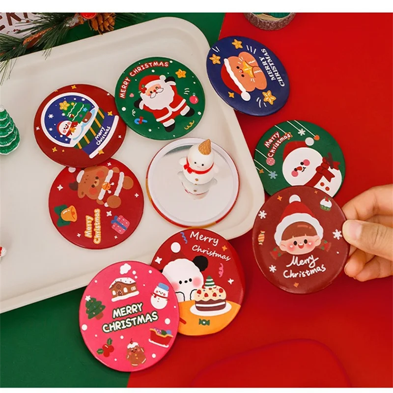 1 pçs natal feminino espelho de maquiagem portátil redondo ferramenta de maquiagem espelhos de maquiagem cosmética mão mini espelho bonito espelho de bolso