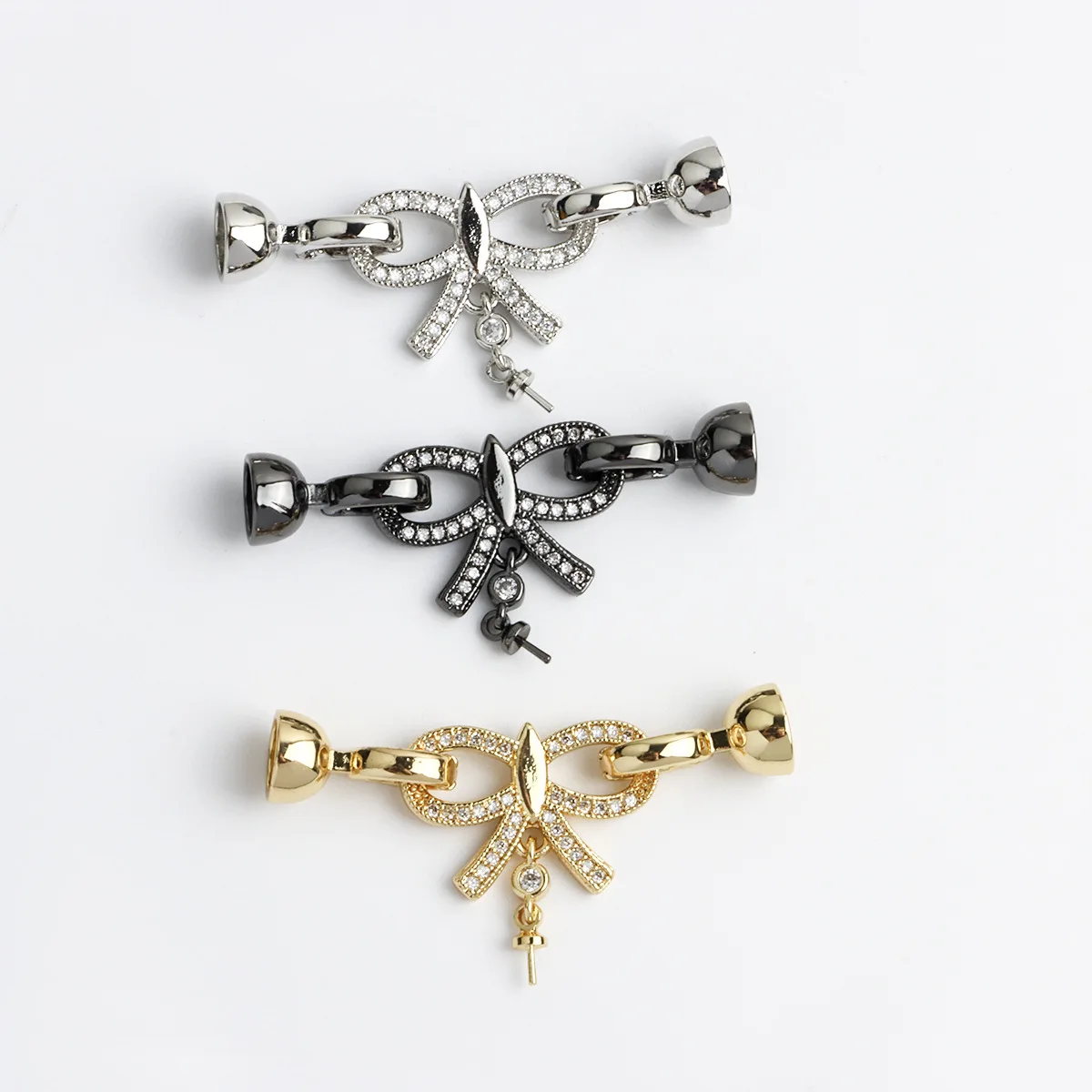1pc Micro-set Zircon Butterfly Bow Tie with Pendant Tail Buckle Pearl Necklace Bracelet Connecting Buckle DIY Jewelry Accessorie