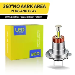 1PC/2PCS 360 4-Sided H7 Led Canbus Car Headlights Bulbs H4 HB2 9003 Automotive Fog Lights Turbo Mini HeadLamp White 6000K 12V