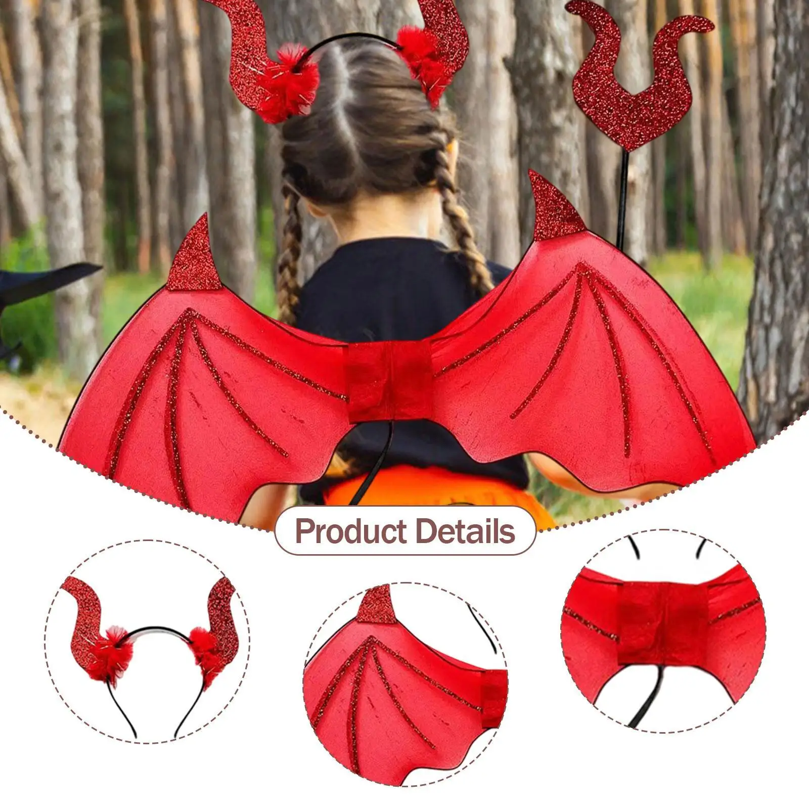 مجموعة أزياء الهالوين 3x أجنحة قرون الشيطان وشوكة للعب الأدوار