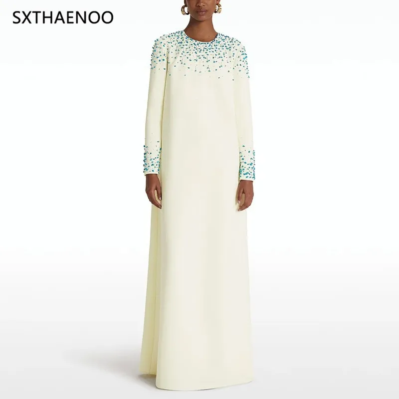 SXTHAENOO 2025 Nuovo Boho Chic In Rilievo Allentato Maxi Vestito A Maniche Lunghe Elegante Usura Del Partito Plus Size Abiti Flowy Donne Abiti