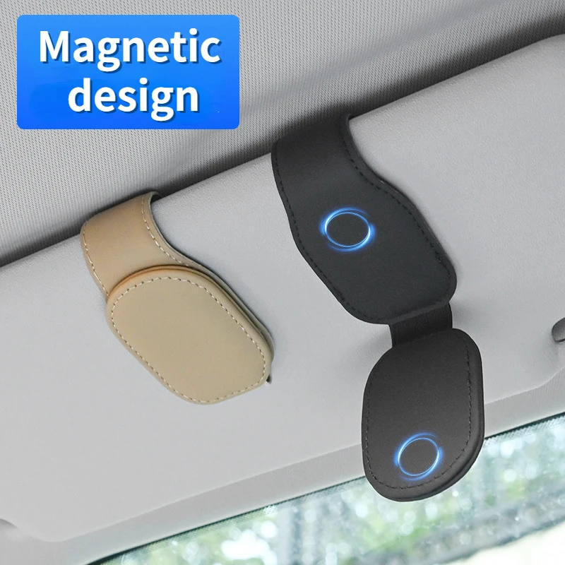 Sunglasses Holders For Car Sun Visor Magnetic Leather Glasses Eyeglass Hanger Clip For Car Ticket Card Clip Eyeglasses Mount