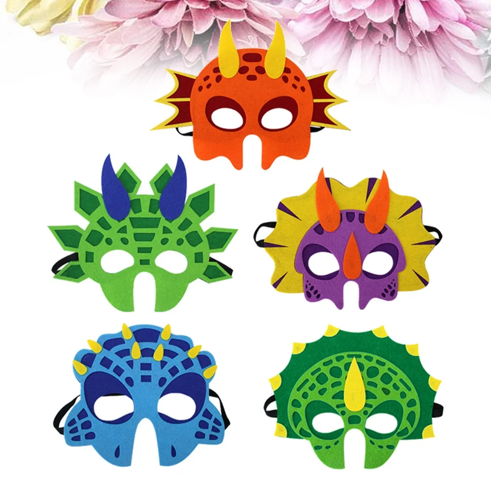5Pcs Felt Dinosaur Mask Kid Safe Comfortable Wearable for Kids Party Costume Role Play Learning Tool Child Development Accessory