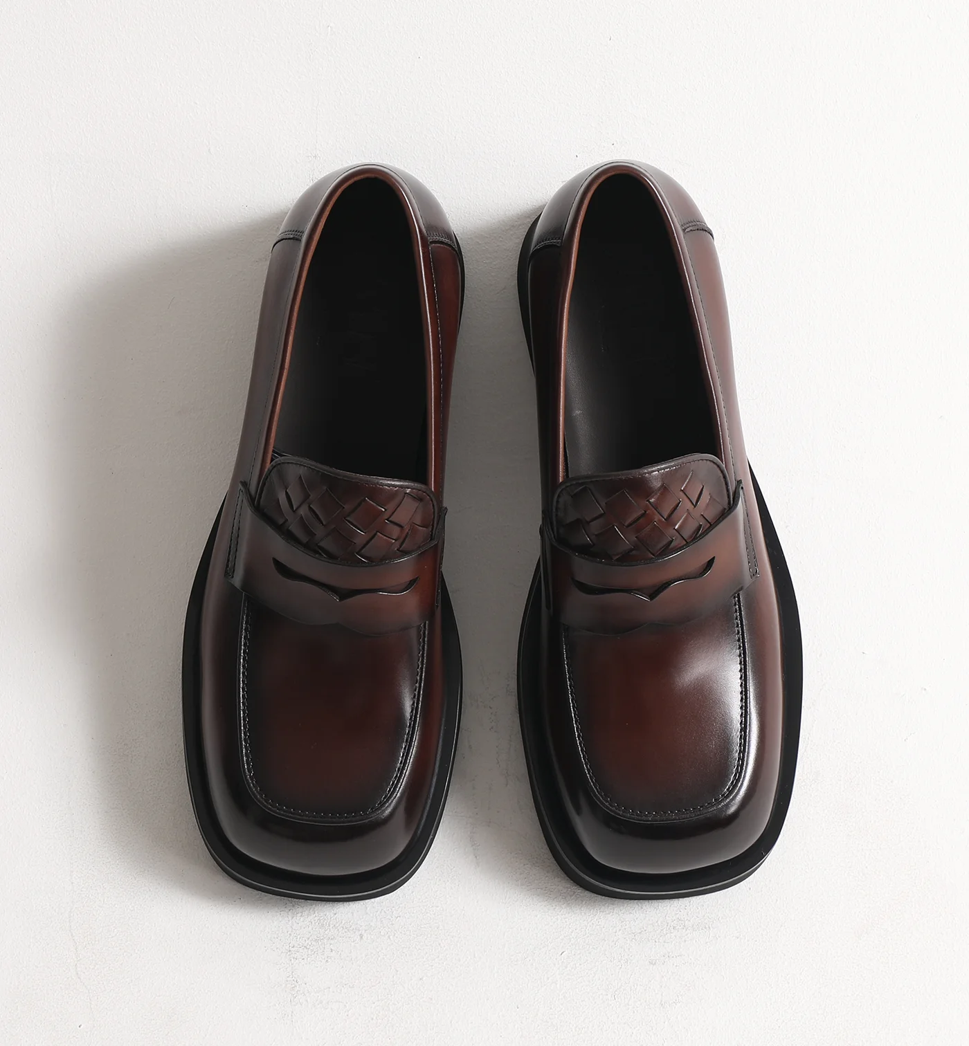 

2025 Platform Men's Square Head Leather One-pedal Business Casual Leather Shoes Increase Height