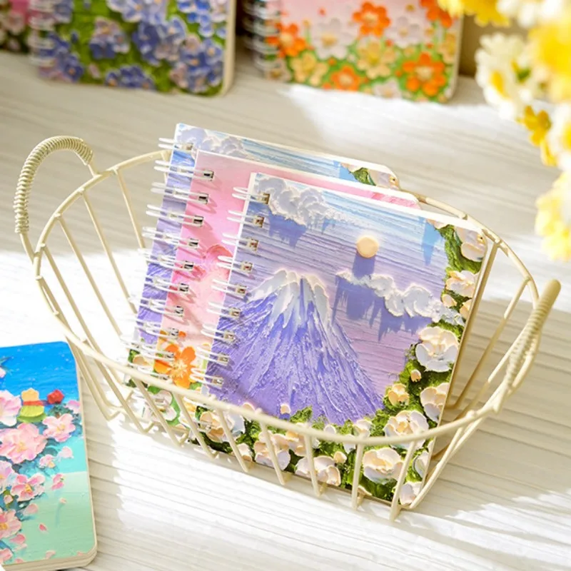 1PC Creative Aesthetic Oil Painting Scenery Style Loose-leaf Notebook Cute Student Coil Notepad Journal Kawaii Girl Stationery